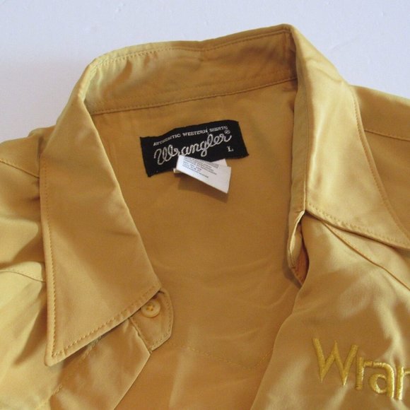 Vtg Authentic Wrangler Western Shirt Large Gold Pearl Snaps Line Dancing Rodeo - Picture 5 of 13